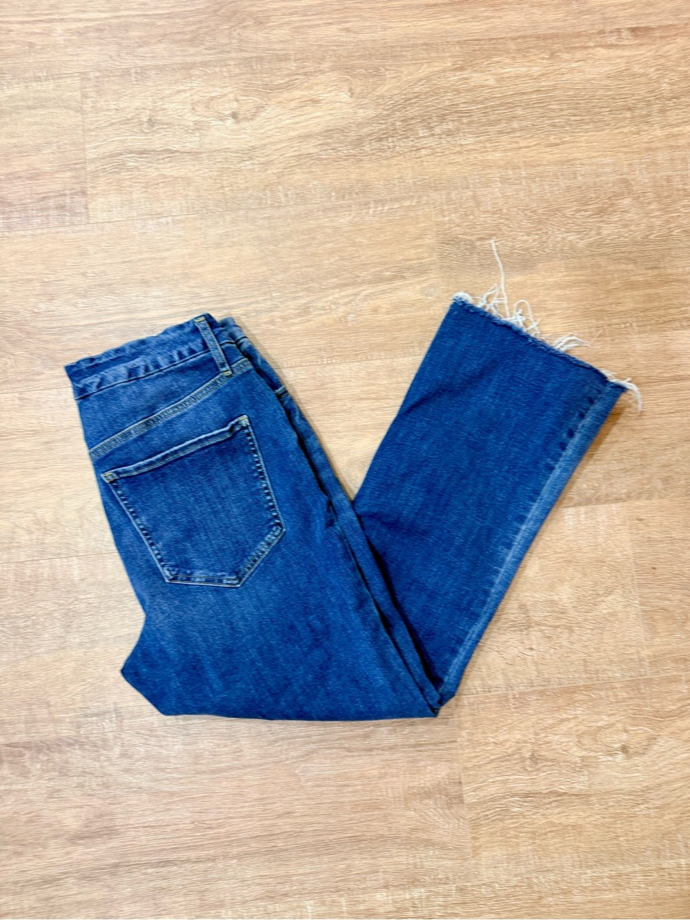 Express Straight-Leg Womens Jeans in Dark Blue with Raw Hem